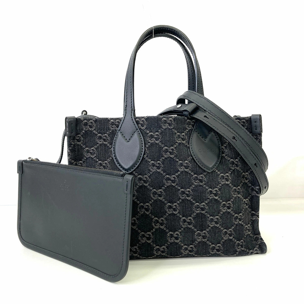 GUCCI GG Denim Tote Bag Handbag Black
